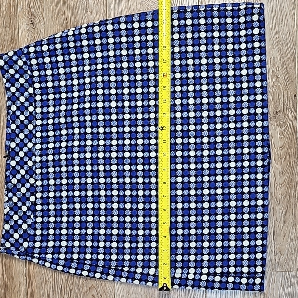 Talbots Wool Blend Tweed Royal Blue Black & White Mod Polka Dot Pattern Skirt - Picture 12 of 13